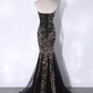 Shiny Black Strapless Sequins Tulle Mermaid Long Party Dress MD7343