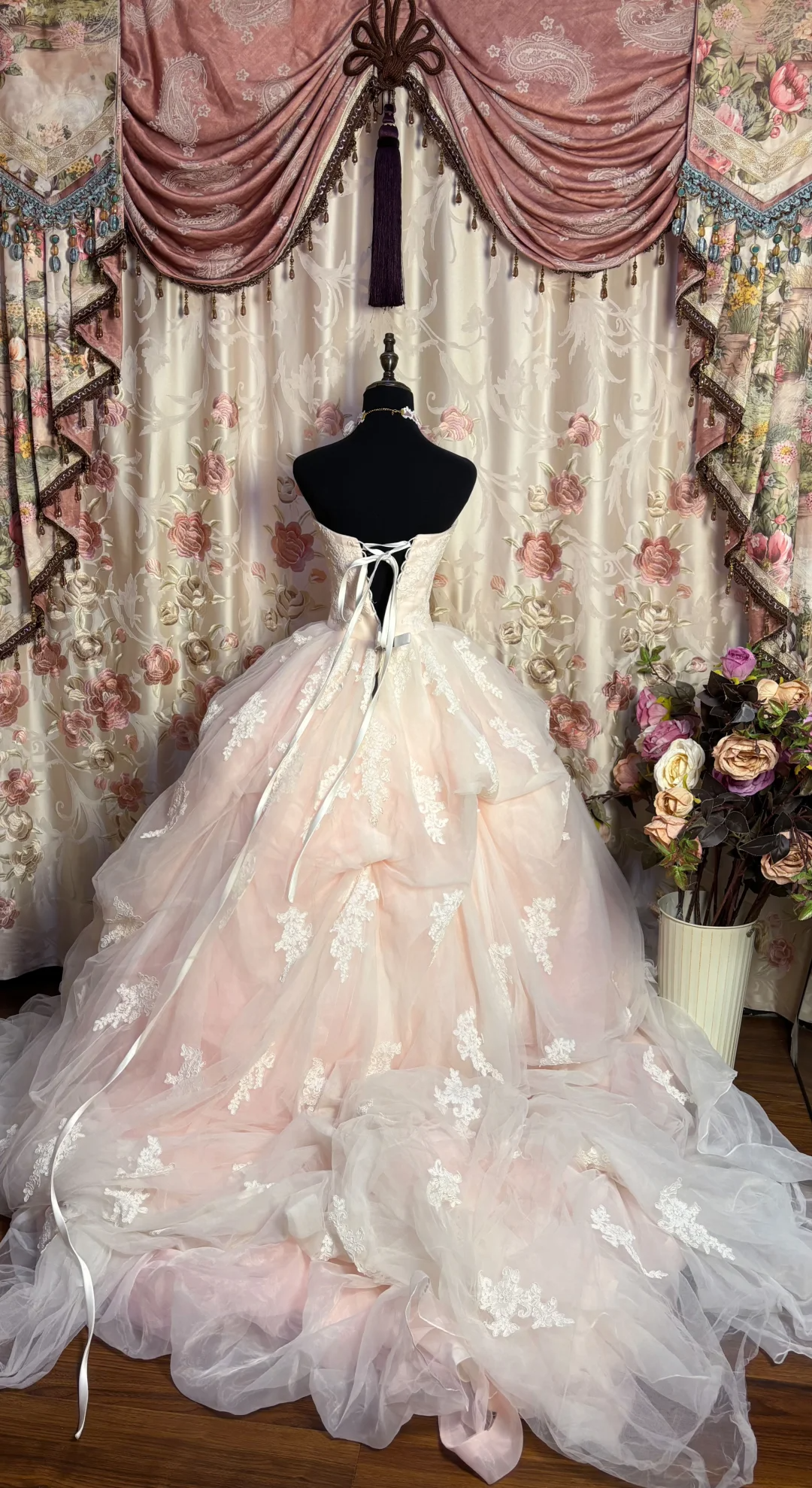 Light Pink Strapless A-Line Tulle Quinceanera Dress Birthday Ball Gown Wedding Dress, D1143