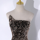 Shiny Black Strapless Sequins Tulle Mermaid Long Party Dress MD7343