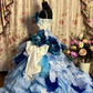 Blue Straps A-Line Floral Printed Retro Long Evening Dress Birthday Ball Gown, D834