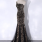 Shiny Black Strapless Sequins Tulle Mermaid Long Party Dress MD7343
