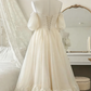 Robe longue de soirée en mousseline de soie ivoire à épaules dénudées, coupe trapèze, robe d'anniversaire, D21