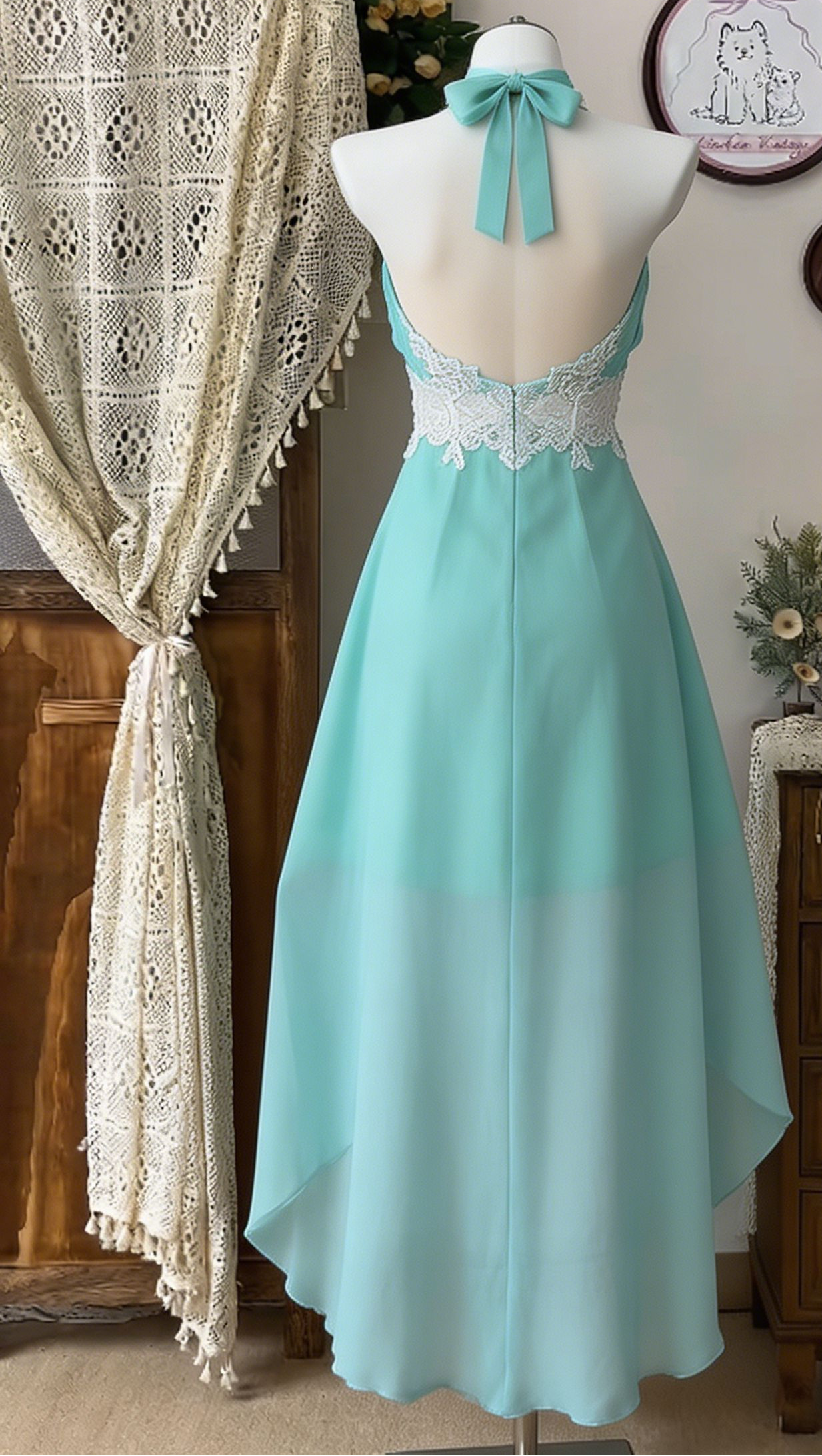 Stunning Homecoming Dress Halter Lace Hi-Lo Back to School Outfits Party Dress  D6527