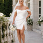 Charming Homecoming Dress Off the Shoulder Pleated Back to School Outfits Party Dress Wedding Dress D7323