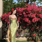 Vintage Green Floral Mermaid Spaghetti Strap Design Satin Prom Dress Evening Dress D1701