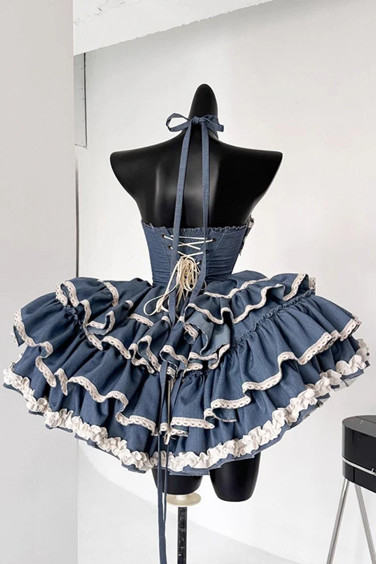 Unique Homecoming Dress Halter Cascade Bowknot Back to School Outfits Party Dress  D7722