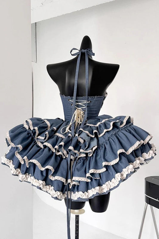 Unique Homecoming Dress Halter Cascade Bowknot Back to School Outfits Party Dress  D7722