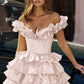 Charming Homecoming Dress Off the Shoulder Cascade Pleated Back to School Outfits Party Dress D7308