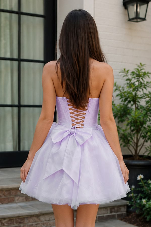 Fashionable Homecoming Dress Strapless Bowknot Tulle A-Line Back to School Outfits Party Dress D7832