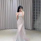 Pink Straps Off Shoulder Beading Mermaid Long Formal Party Dress, D282