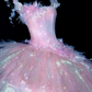 Sparkling Elegant Pink A-Line Tiered Prom Dress Evening Dress Ball Gown D1696