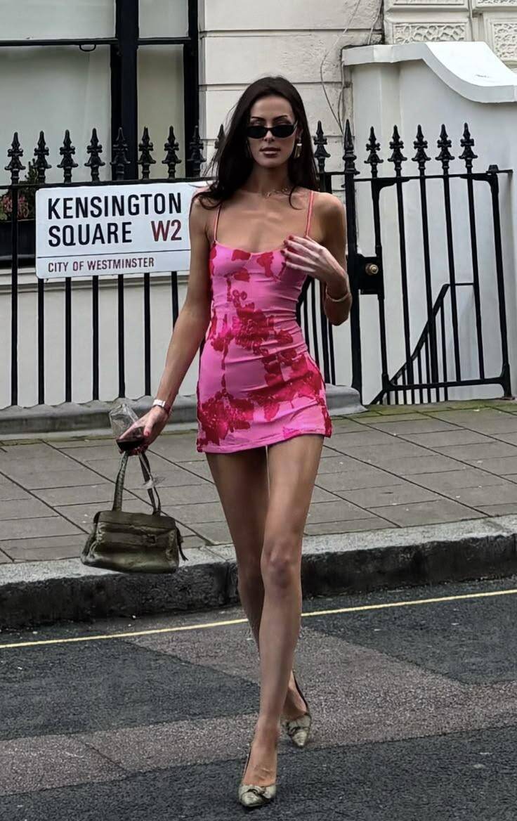 Pink Print Floral Sheath Spaghetti Strap Satin Short Homecoming Dress D7976