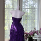 Elegant Purple Sweetheart Strapless Romantic A-Line Chiffon Tiered Evening Dress Prom Dresses D1609