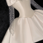 Elegant Ivory Off-the-shoulder Simple Design A-Line Satin Short Homecoming Dress Party Dress D1660