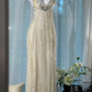 Gorgeous Shiny Beige Beaded Sequin Spaghetti Strap Design Chiffon Prom Dress Evening Dress  D1704