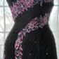 Retro Black V-neck Applique Design Romantic Chiffon Evening Dress Prom Dress  D1509