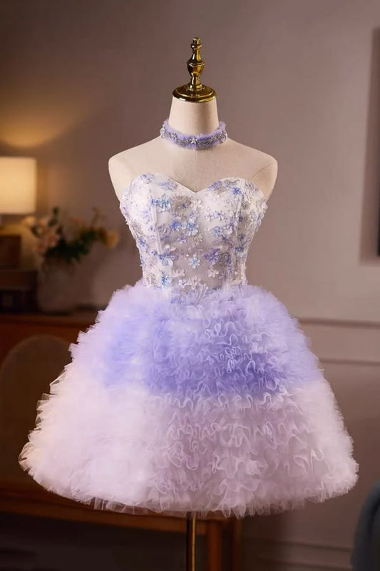Unique Homecoming Dress Sweetheart Flower Tulle Cascade Back to School Outfits Party Dress D7805