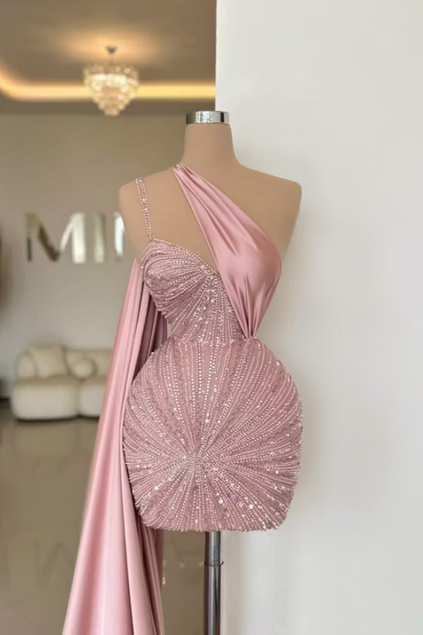 Chic Homecoming Dress One Shoulder Beading Soutache Sequins Back to School Outfits Party Dress  D7402