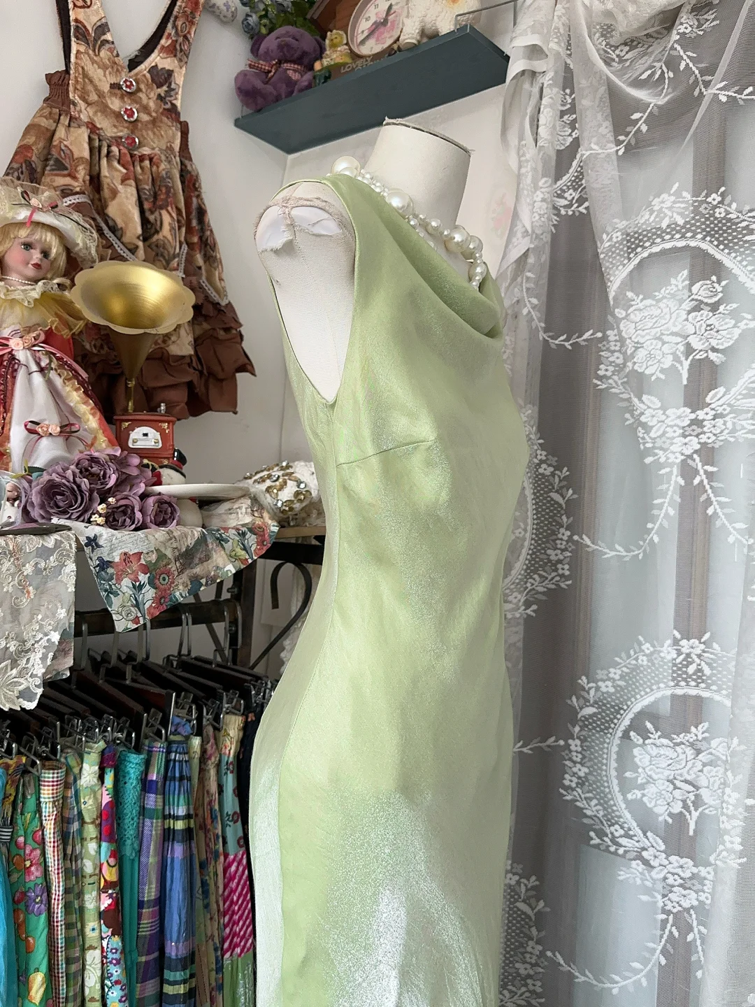 Gorgeous Light Green Cowl Neck Elegant Mermaid Long Evening Dress Prom Dresses D1671