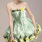 Charming Homecoming Dress Spaghetti Strap Flower Bowknot Pearl Flouncing Cascade Back to School Outfits Party Dress  D7375