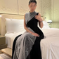 Black High Neck Sleeveless A-Line Long Formal Party Dress MD7488