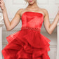 Unique Homecoming Dress Strapless Beaded Organza Cascade Back to School Outfits Party Dress D7763