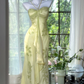 Shiny Light Green Sequined Spaghetti Strap Design Chiffon Prom Dress Evening Dress D1705