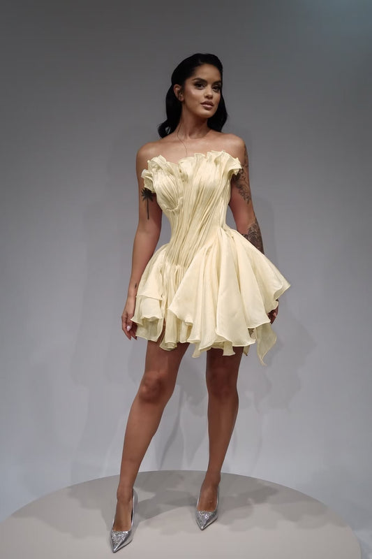 Charming Homecoming Dress Strapless Pleated Back to School Outfits Party Dress  D7391