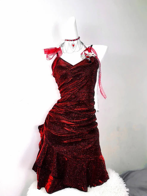 Retro Glitter Burgundy Spaghetti Strap 18th Birthday Party Dress Homecoming Dress D1527