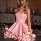 Charming Homecoming Dress Strapless Pleated Bowknot Cascade Back to School Outfits Party Dress  D7328