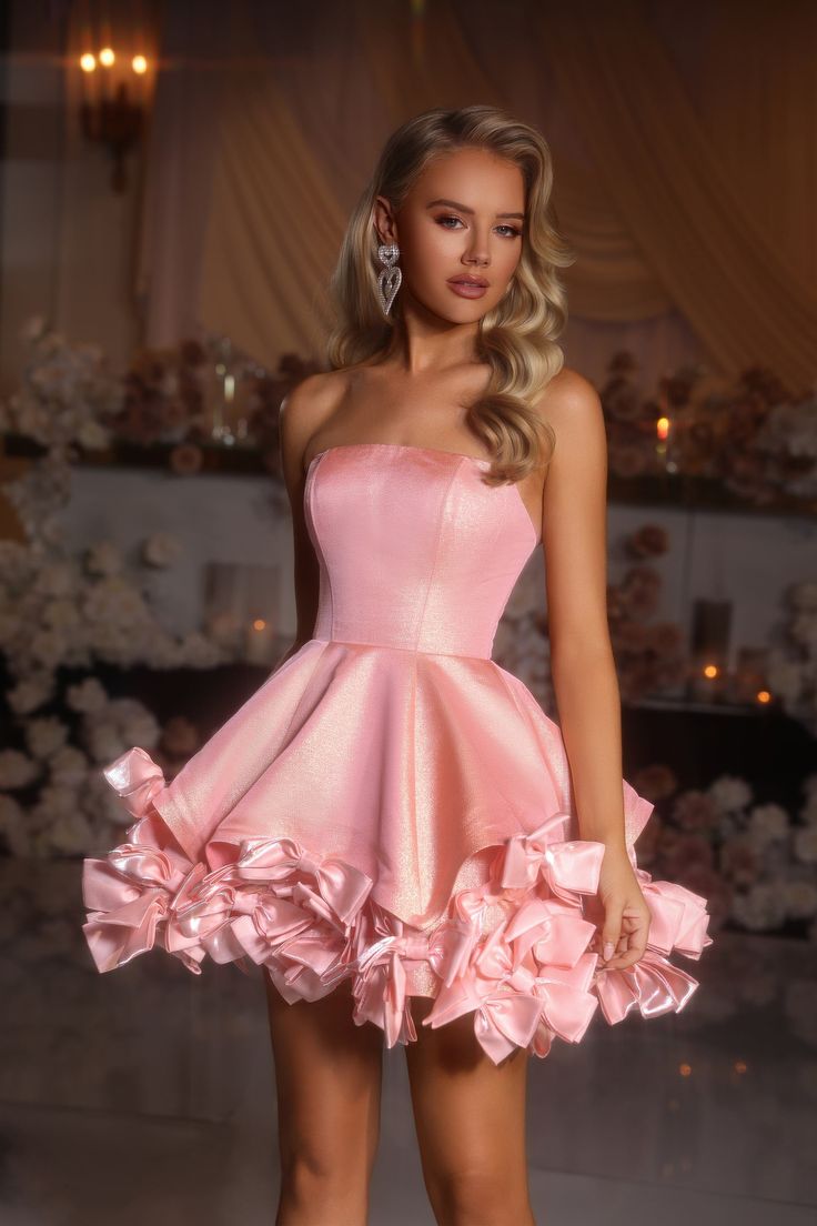 Charming Homecoming Dress Strapless Pleated Bowknot Cascade Back to School Outfits Party Dress  D7328