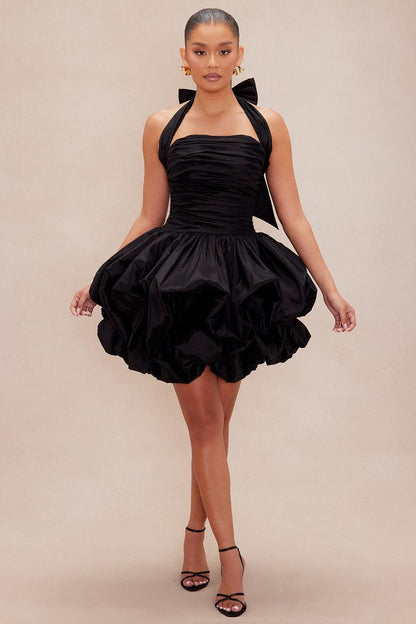 Fashionable Homecoming Dress Halter Pleated Bowknot Cascade Back to School Outfits Party Dress D7837