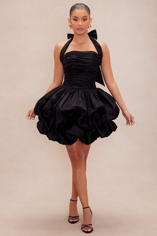 Fashionable Homecoming Dress Halter Pleated Bowknot Cascade Back to School Outfits Party Dress D7837