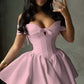 Charming Homecoming Dress Off the Shoulder Pleated Tulle Bowknot Back to School Outfits Party Dress  D7325