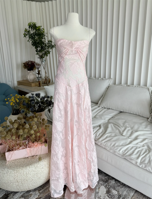 Sweet Pink Appliques Spaghetti Strap Design A-line Women Party Dress, D1401