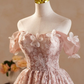 Retro Pink Applique Off-the-shoulder Design A-line Tulle Party Dress Homecoming Dress D1551