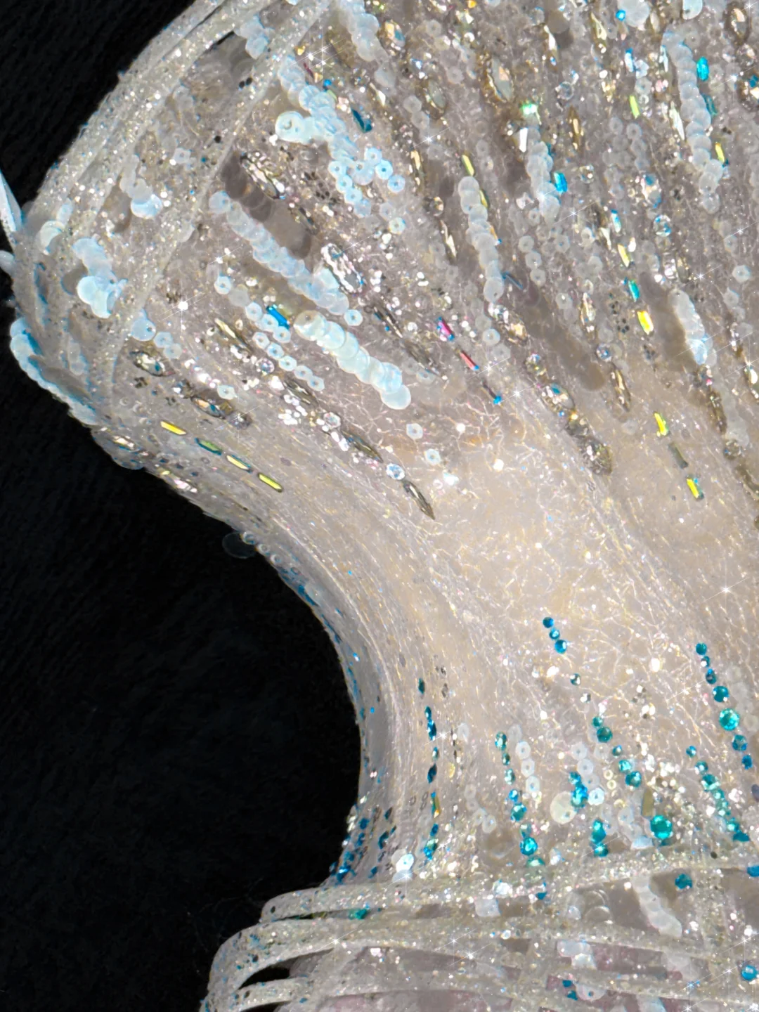 Gorgeous Sparkling Blue Sequin A-Line Elegant Chiffon Evening Dress Prom Dresses Ball Gown D1630