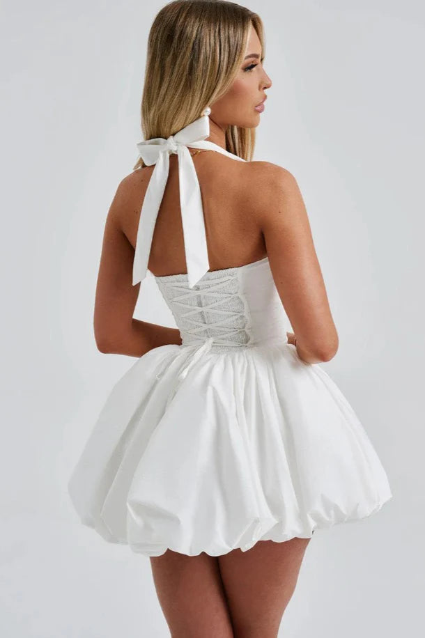 Beauty Homecoming Dress Halter Bowknot Pleated Back to School Outfits Party Dress D7106
