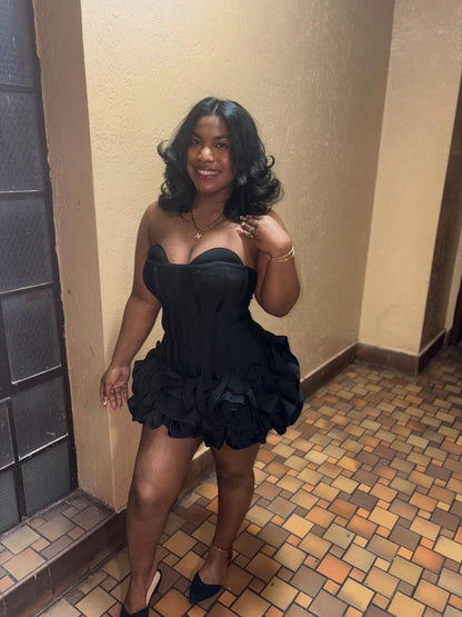 Chic Homecoming Sweetheart Black Cascade Back to School Outfits Party Dress D6722