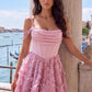 Unique Homecoming Dress Off the Shoulder Pleated Flower Bead Back to School Outfits Party Dress D7821