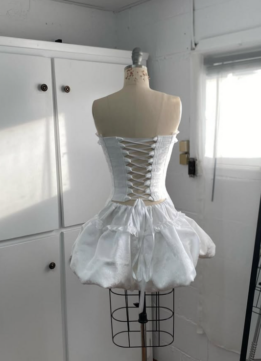 Vintage White Strapless A-line Lace Lace-up Short Party Dresses Homecoming Dress, D1325