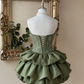 Charming Homecoming Dress Strapless Pleated Cascade Applique Back to School Outfits Party Dress  D7395
