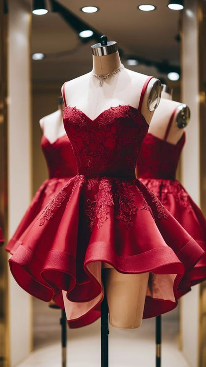 Elegant  Homecoming Sweetheart Applique Backless Back to School Outfits Party Dress D6721