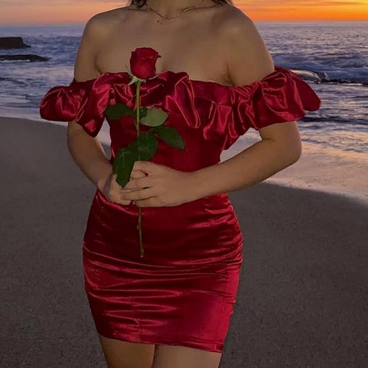 Pretty Homecoming Dress Off the Shoulder Pleated Back to School Outfits Party Dress D6990