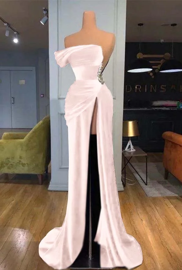 Royal Blue One Shoulder Velvet Split Long Prom Dress Evening Dress M4925