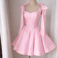 Chic Homecoming Dress Spaghetti Strap Pleated Bowknot Back to School Outfits Party Dress D6731