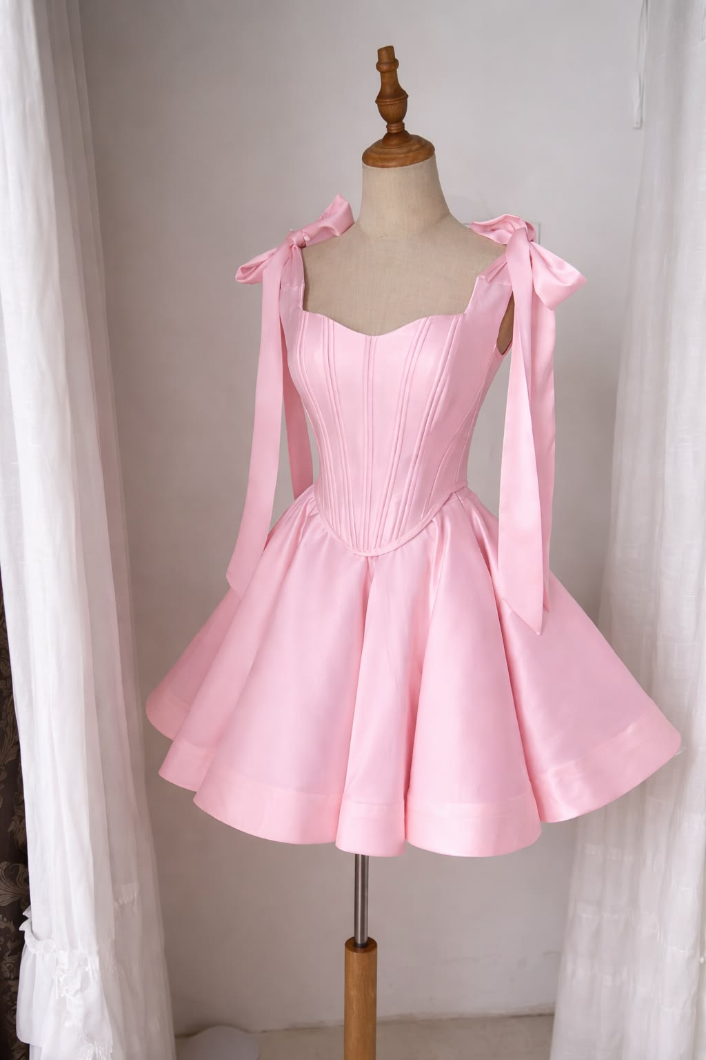 Chic Homecoming Dress Spaghetti Strap Pleated Bowknot Back to School Outfits Party Dress D6731