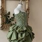 Charming Homecoming Dress Strapless Pleated Cascade Applique Back to School Outfits Party Dress  D7395