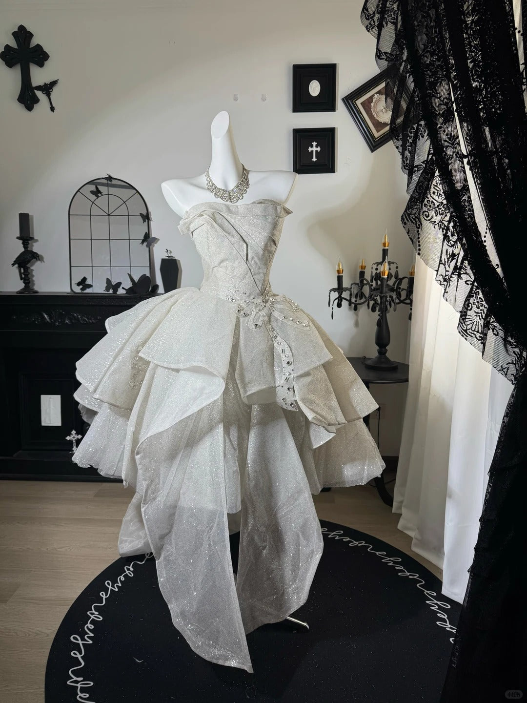 New Homecoming Dress Strapless Tulle Hi-Lo Cascade Rinestone Back to School Outfits Party Dress Birthday Dress Wedding Dress D7672