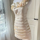 Elegant Homecoming Dress One Shoulder Shirred Flower Back to School Outfits Party Dress  D6450